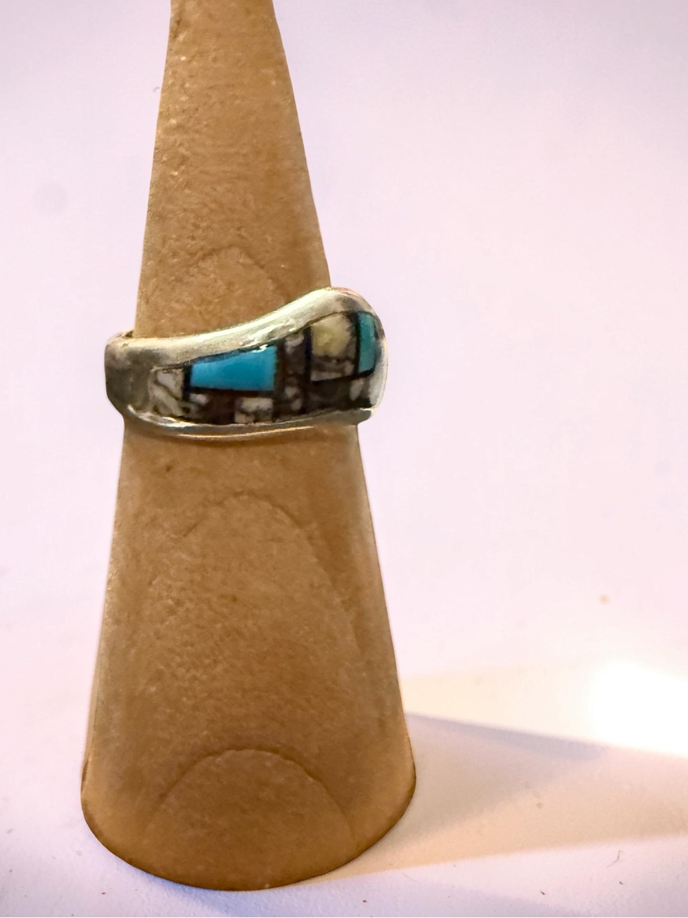 Turquoise Inlay Silver Ring - Blue Mosaic Design - Picture 2 of 5
